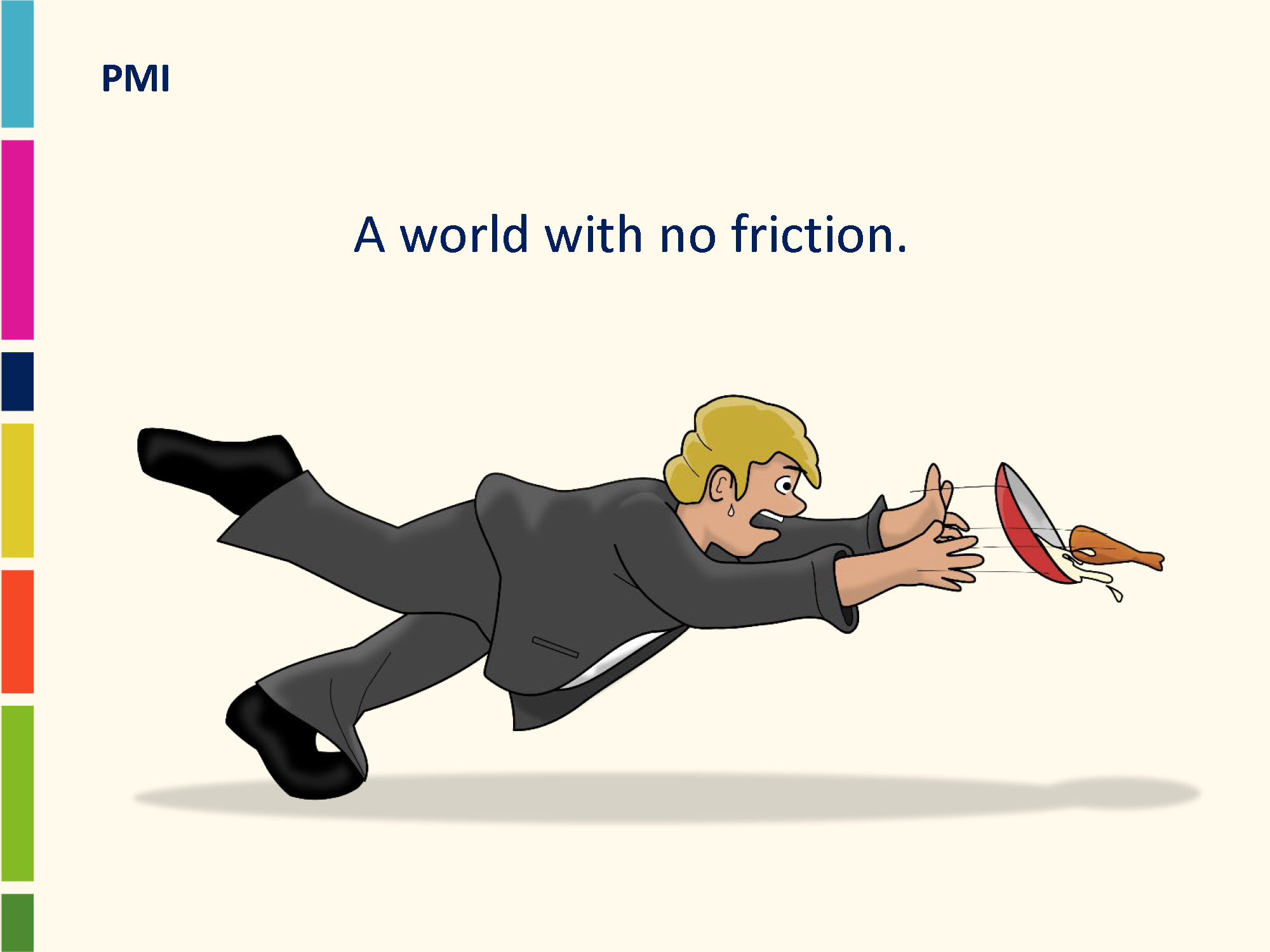 Cartoon of man falling over and dropping dish of food